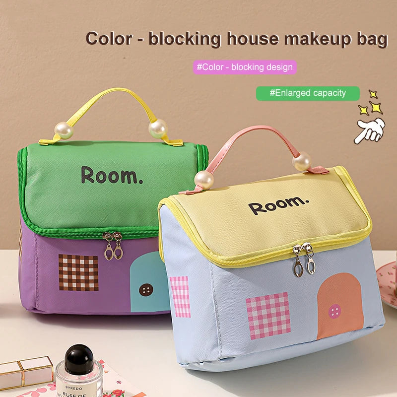 House-Shaped Large Cosmetic Bag | Cute Cartoon Travel Organizer Travel Cosmetic Bag QXL