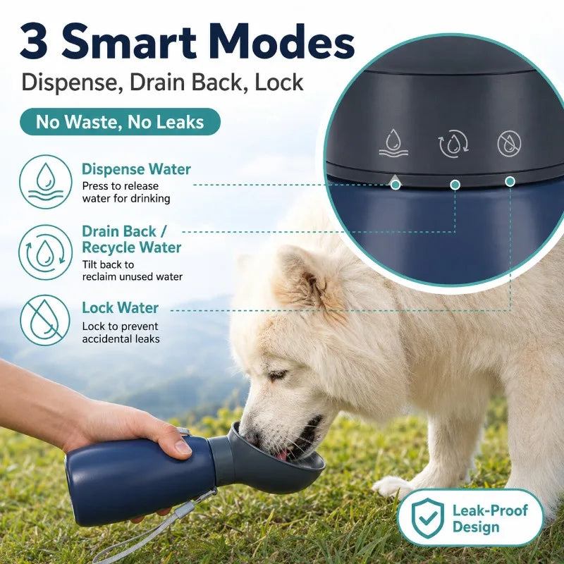 600mL Portable Dog Water Bottle | One-Hand Squeeze Rigid Bowl Pet Travel Water Bottle QXL