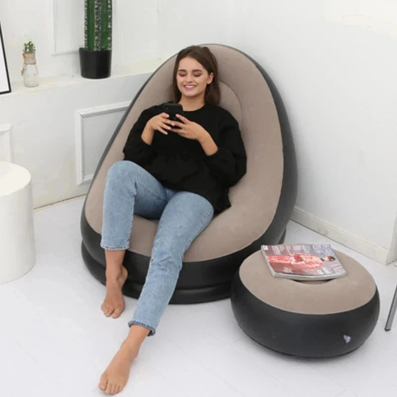 2-Pack Inflatable Chaise Lounge with Ottoman | Outdoor Recliner Inflatable Lounge Chair QXL