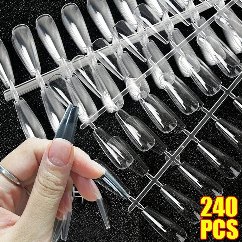 240-Pc Transparent Coffin & Stiletto False Nail Tips | Full Cover False Nail Tips QXL