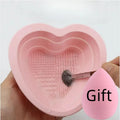 Heart-Shaped Silicone Makeup Brush Cleaner + Pink Sponge Brush Cleaner QXL Pink