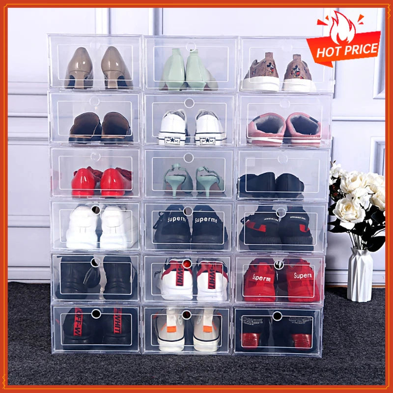 6-Pack Stackable Transparent Shoe Boxes | Foldable Organizer Shoe Storage Box QXL