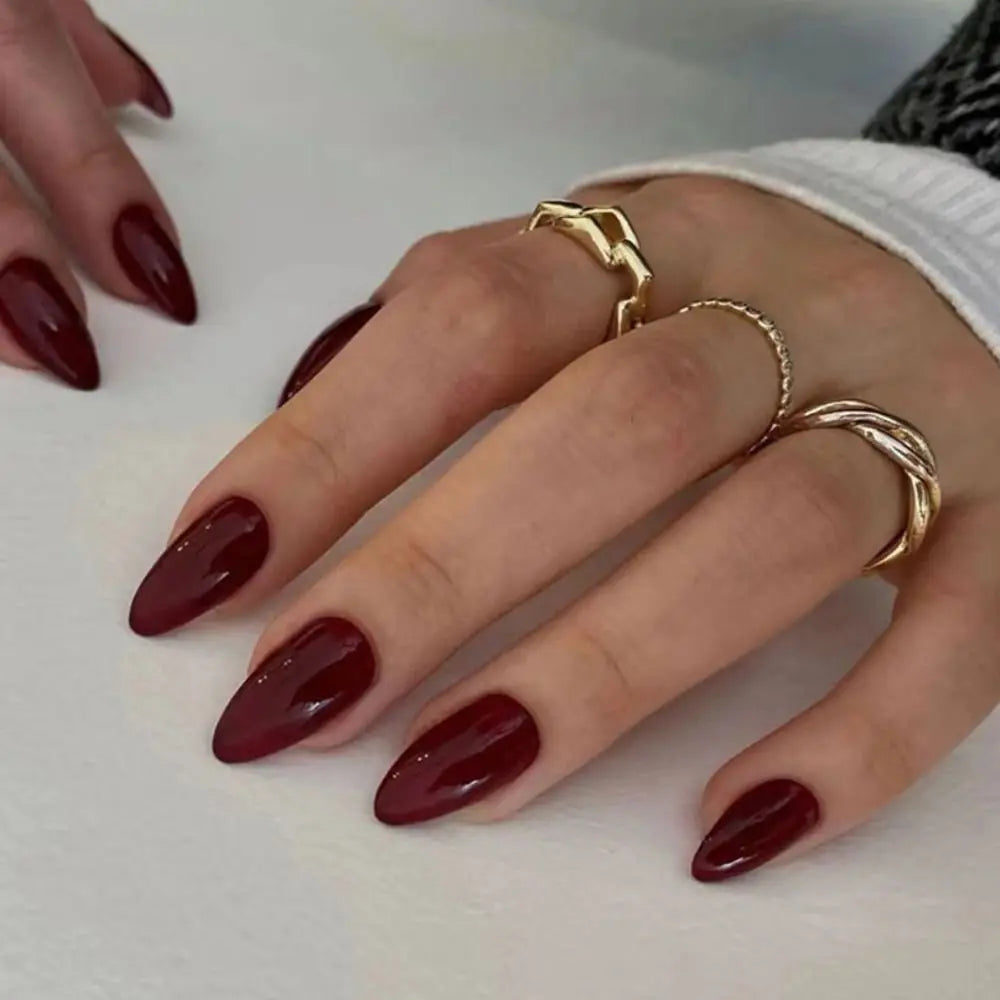 24-Pack Long Almond Press-On Nails – French Cherry Red Tips Press-On Nail Tips QXL