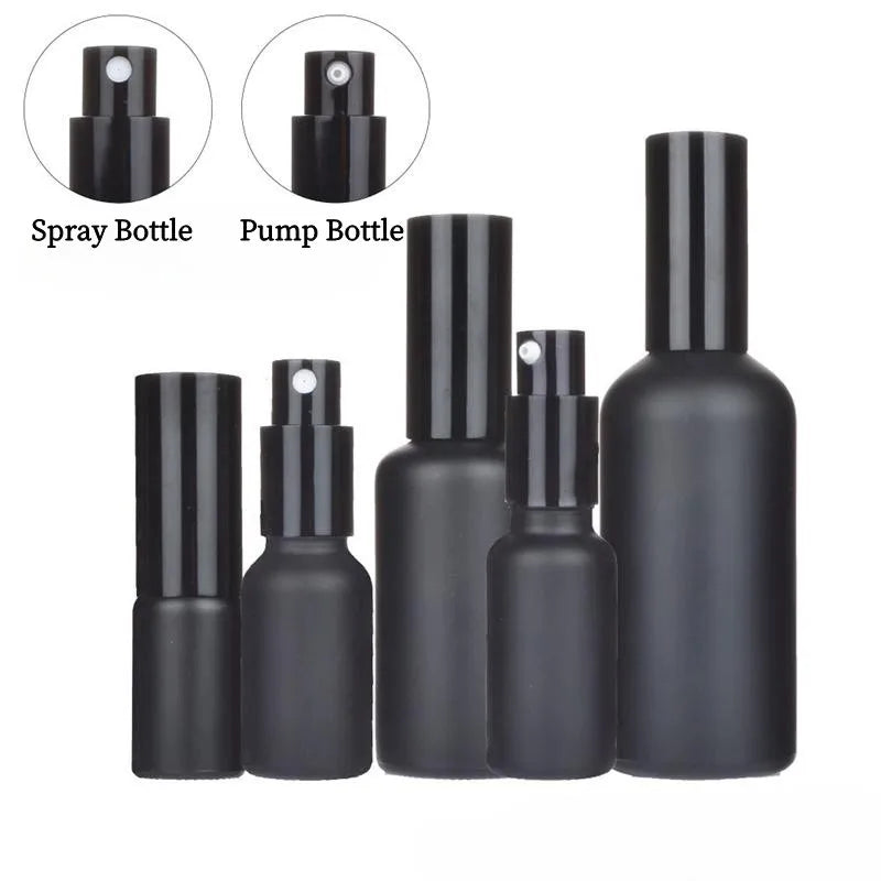 Frosted Black Glass Spray & Pump Bottle | 5ml–100ml Refillable Refillable Glass Bottle QXL