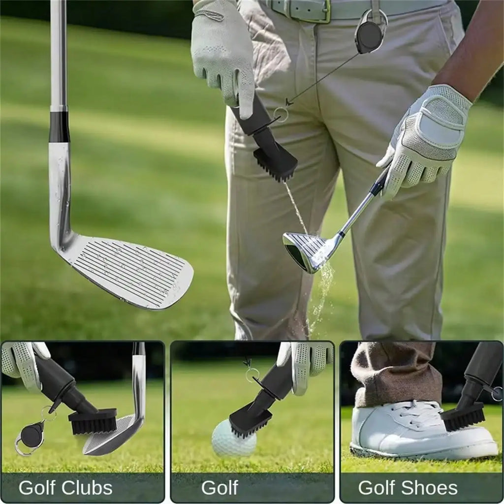 Retractable Golf Club Cleaning Brush | Water Spray & Hook Golf Club Brush QXL