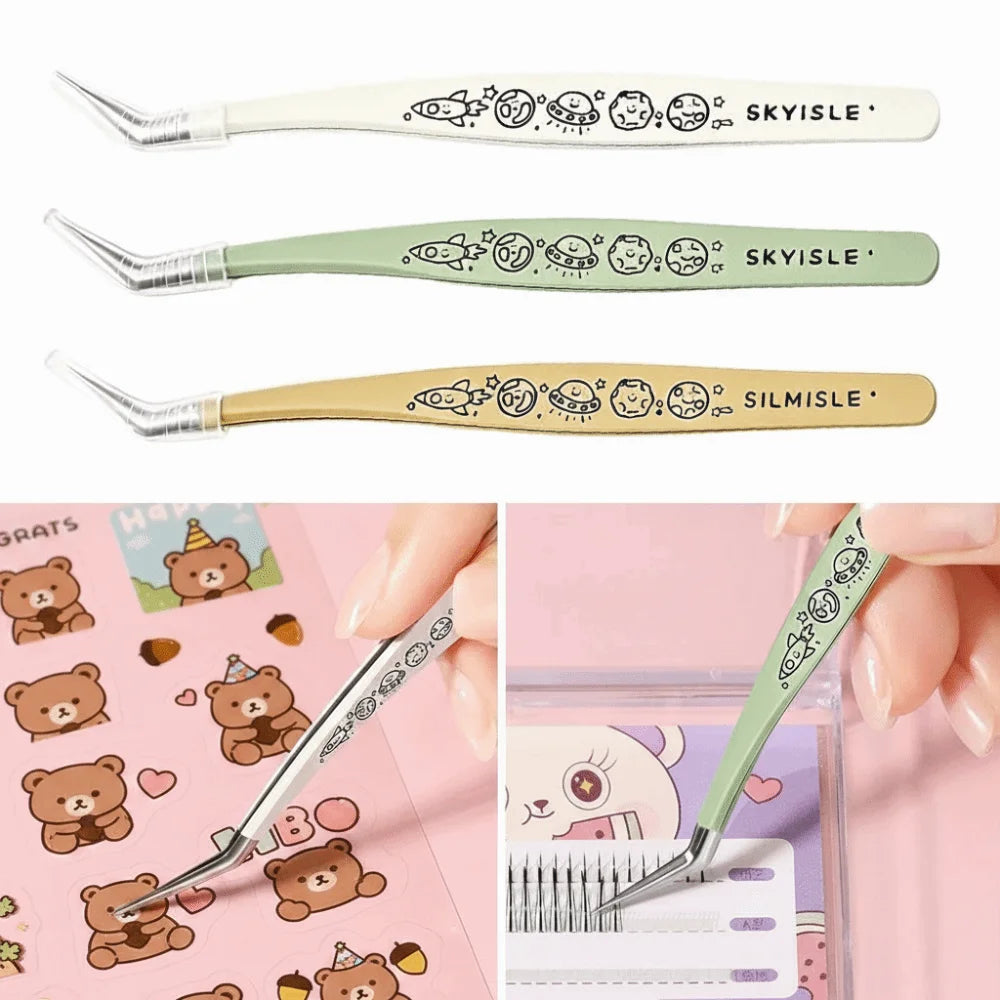 Anti-Static False Eyelash Tweezers | Curved Stainless Steel Eyelash Tweezers QXL
