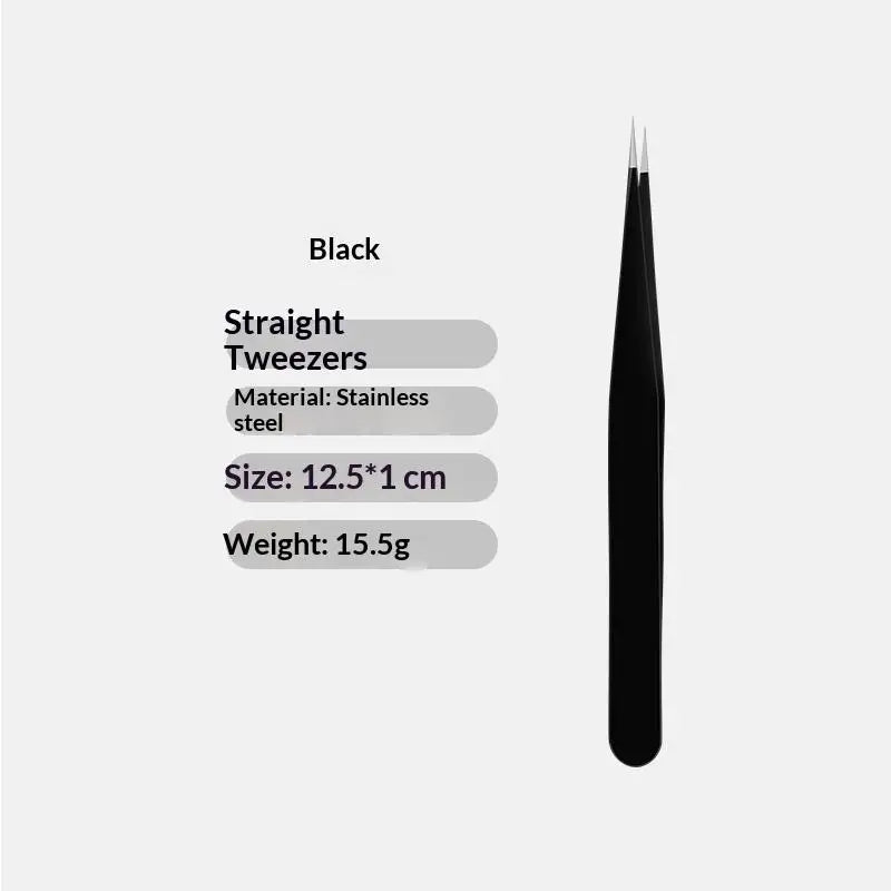 Stainless Steel Eyelash Extension Tweezers – Curved & Straight Eyelash Tweezers QXL straight Black