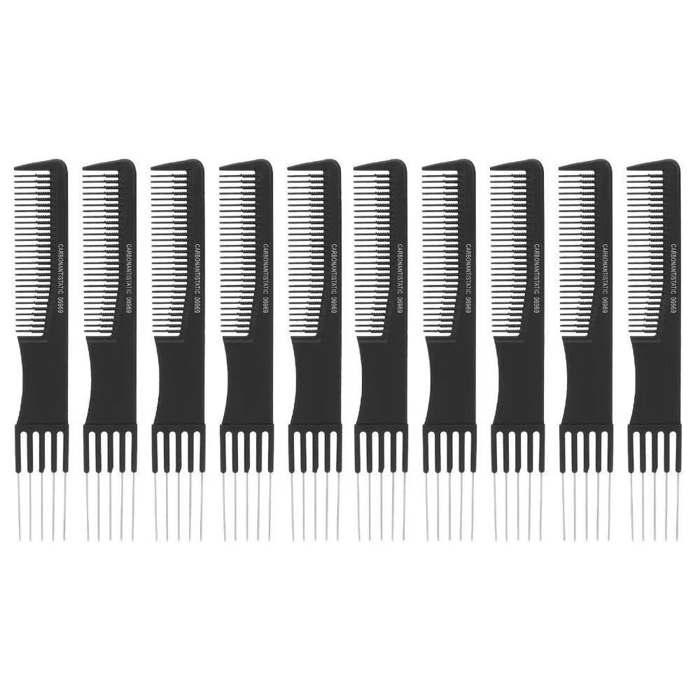 10-Pack Carbon Lift Teasing Combs | Fine Teeth Salon Back Comb Hair Teasing Comb QXL A