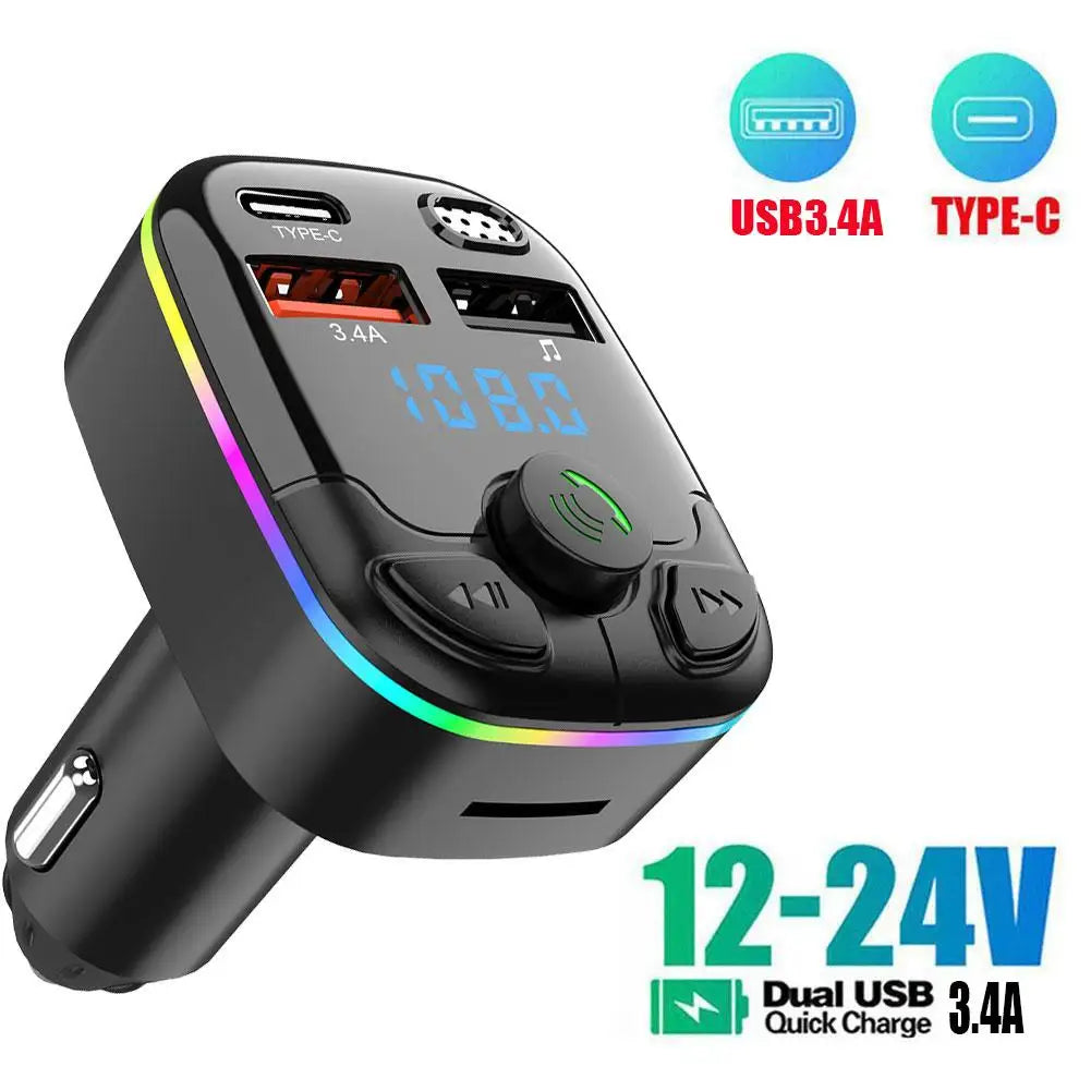 Bluetooth 5.0 FM Transmitter Car Charger | PD USB-C Dual USB FM Transmitter Charger QXL