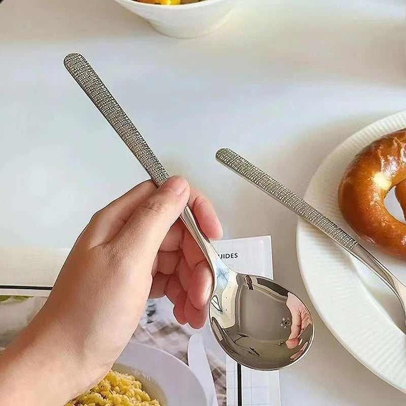 Stainless Steel Long Handle Dessert Spoons | Korean Style Dessert Spoon Set QXL
