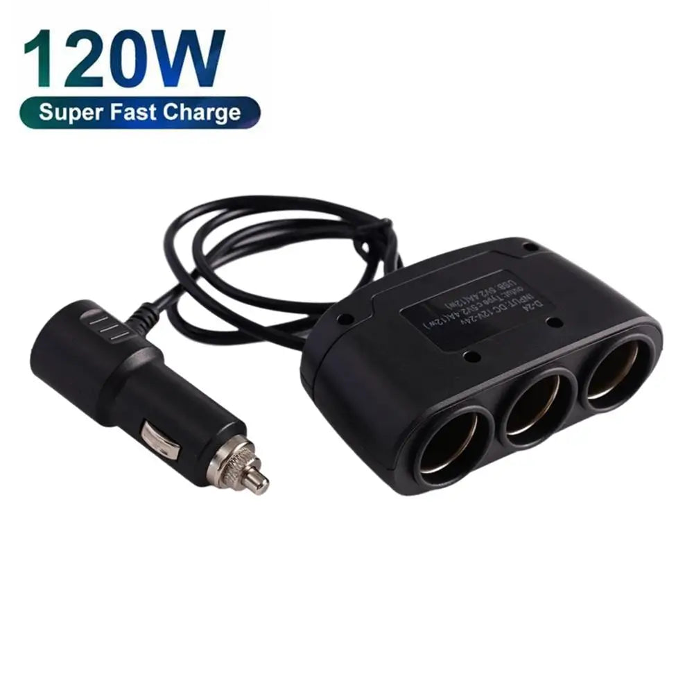 3-Way Car Cigarette Lighter Splitter 120W Dual USB Fast Charge Car Charger Splitter QXL 1pcs