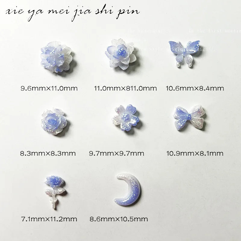 20-Pc Kawaii Blue Resin Nail Charms | Flower & Butterfly DIY Art Nail Art Charms QXL