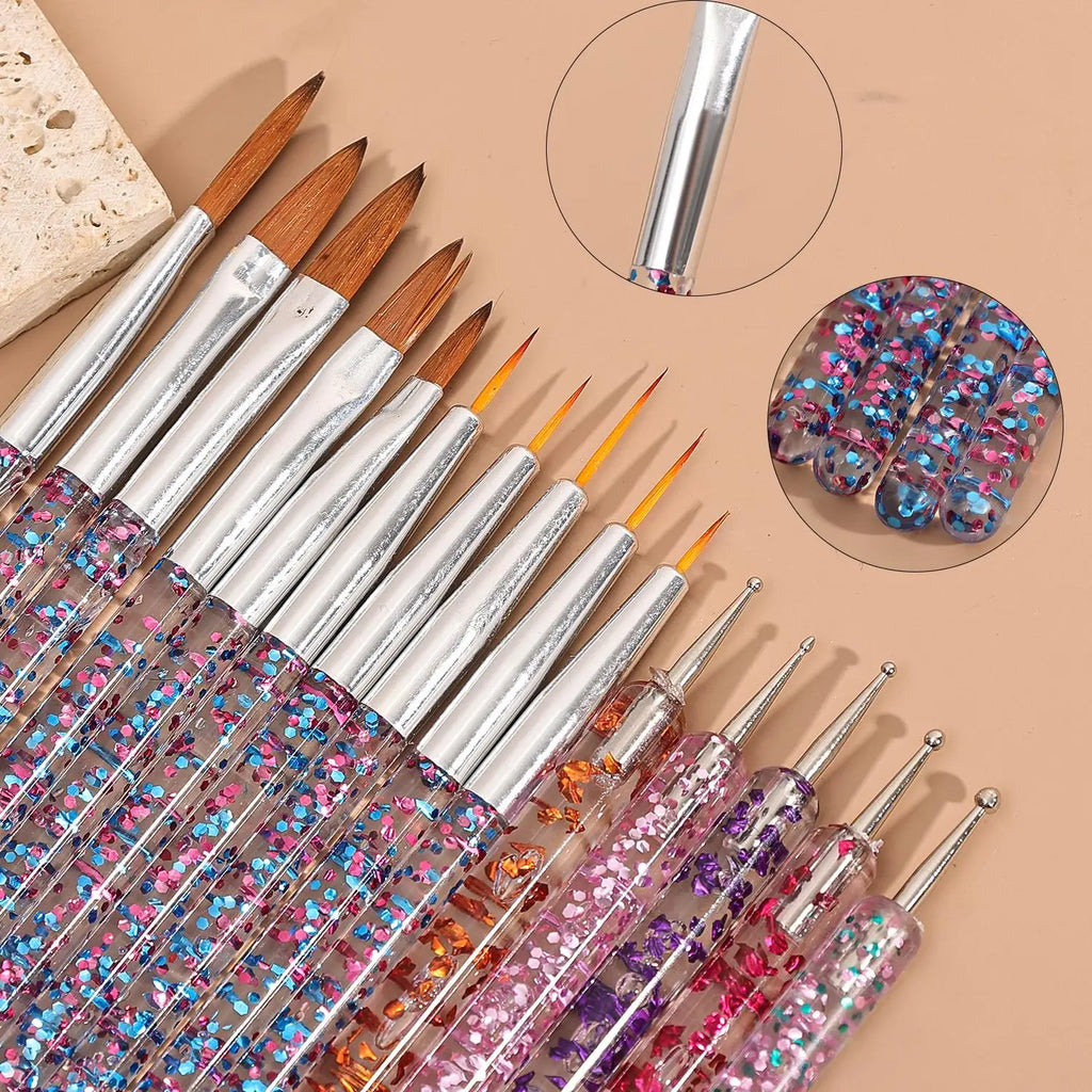 15-Pc Nail Art Brush Set | UV Gel, Acrylic & Liner Pens Nail Art Brush Set QXL