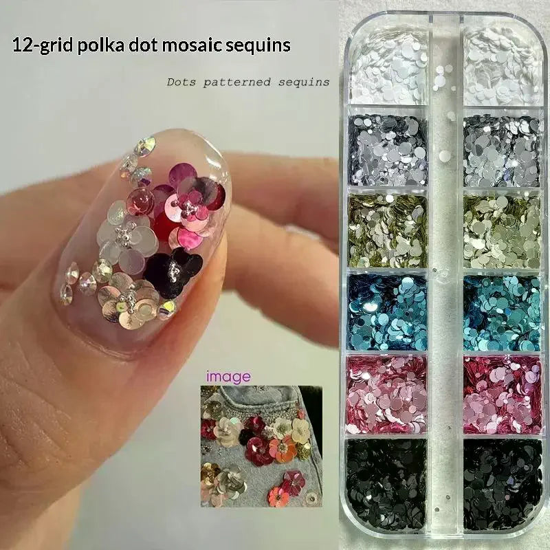 12-Grid Nail Glitter Set | Sequins, Charms & Flower Decals Nail Art Glitter Set QXL