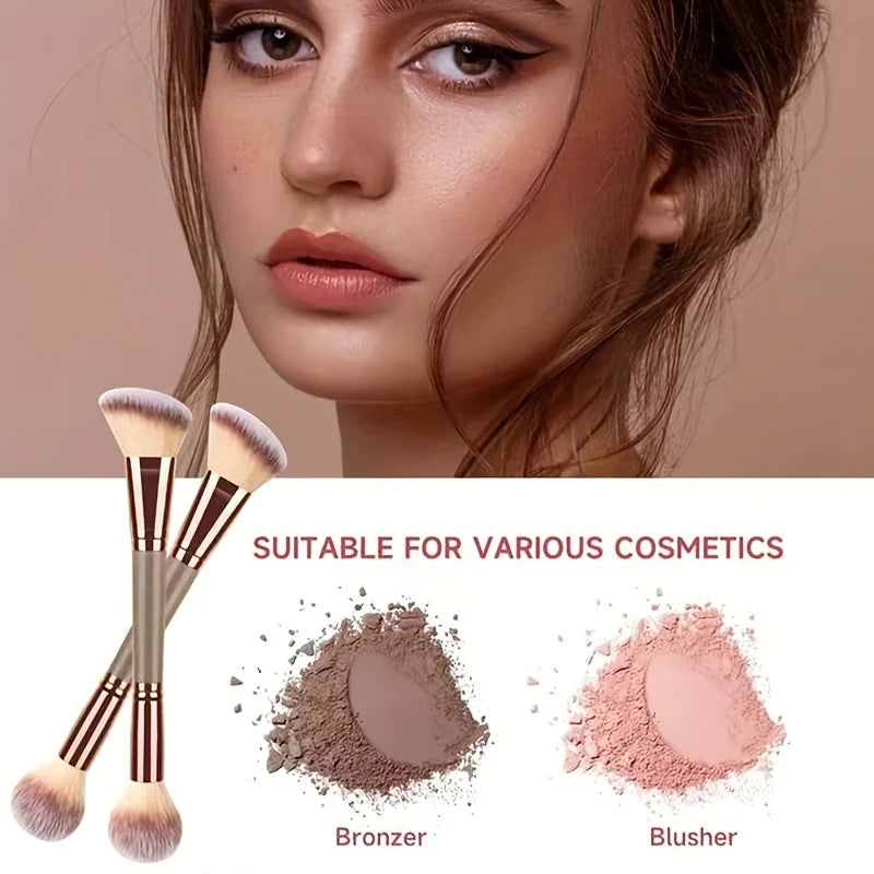 Dual-Ended Contour & Blush Brush – Soft Wool Fiber Makeup Brush QXL