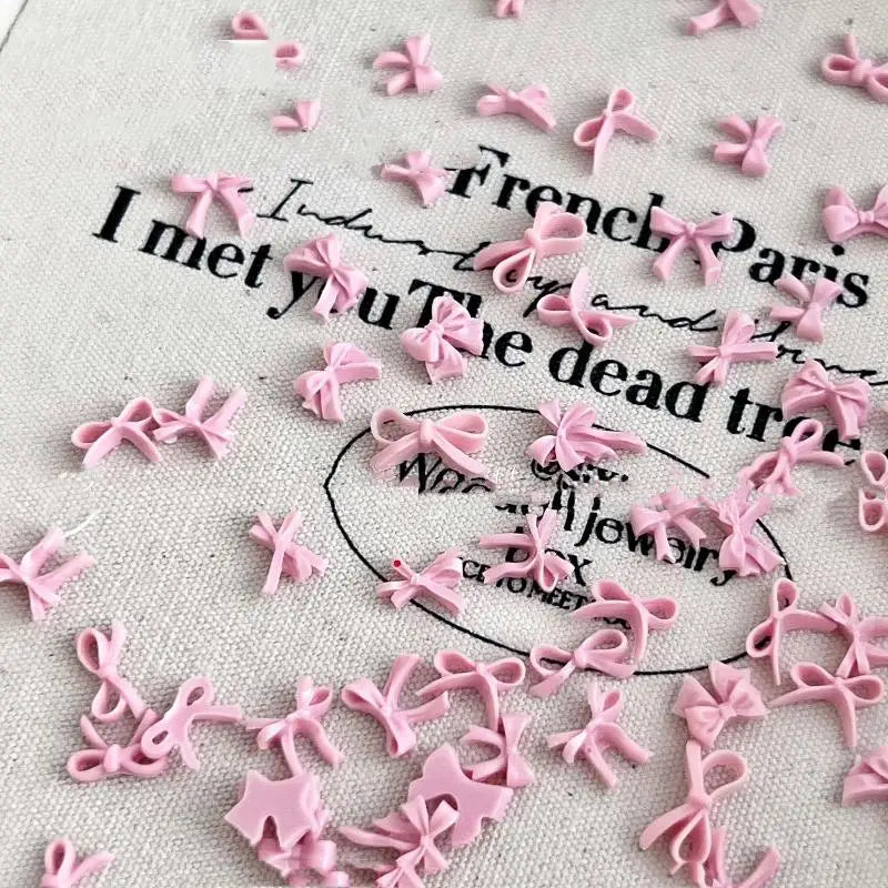 50-Pack 3D Resin Bow Nail Charms | Pink Kawaii Bowknot Art Nail Art Charms QXL