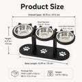 3-Bowl Elevated Cat Feeder | Wooden Stand & Steel Bowls Elevated Pet Feeder QXL black