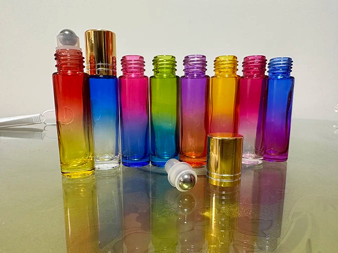 5-Pack 10ml Gradient Glass Roller Bottles for Essential Oils Glass Roller Bottles QXL Colorful Gradient 10ml Glass