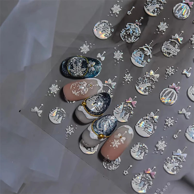Bronzing Christmas Nail Stickers | Gold Snowball Laser Decals Nail Art Stickers QXL