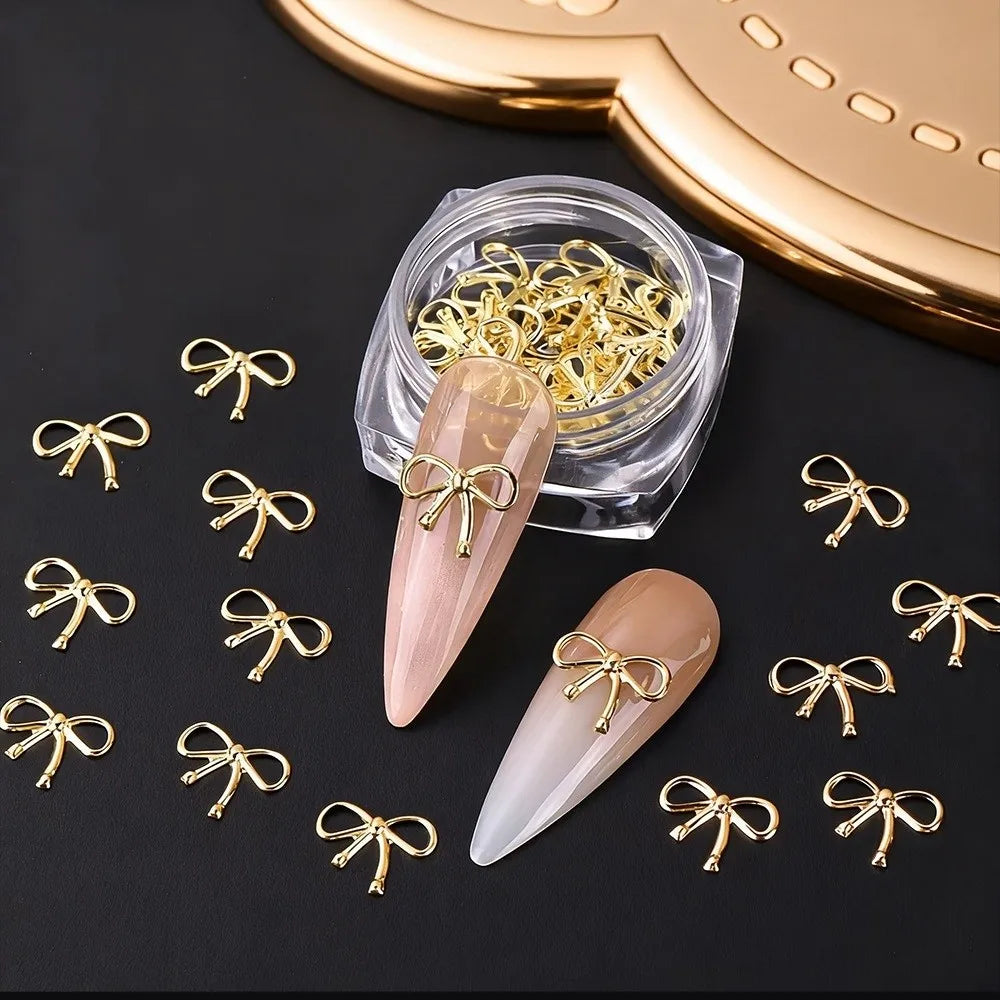 3D Metal Bowknot Nail Charms | Gold & Silver Alloy Art Decor Nail Art Charm QXL Gold