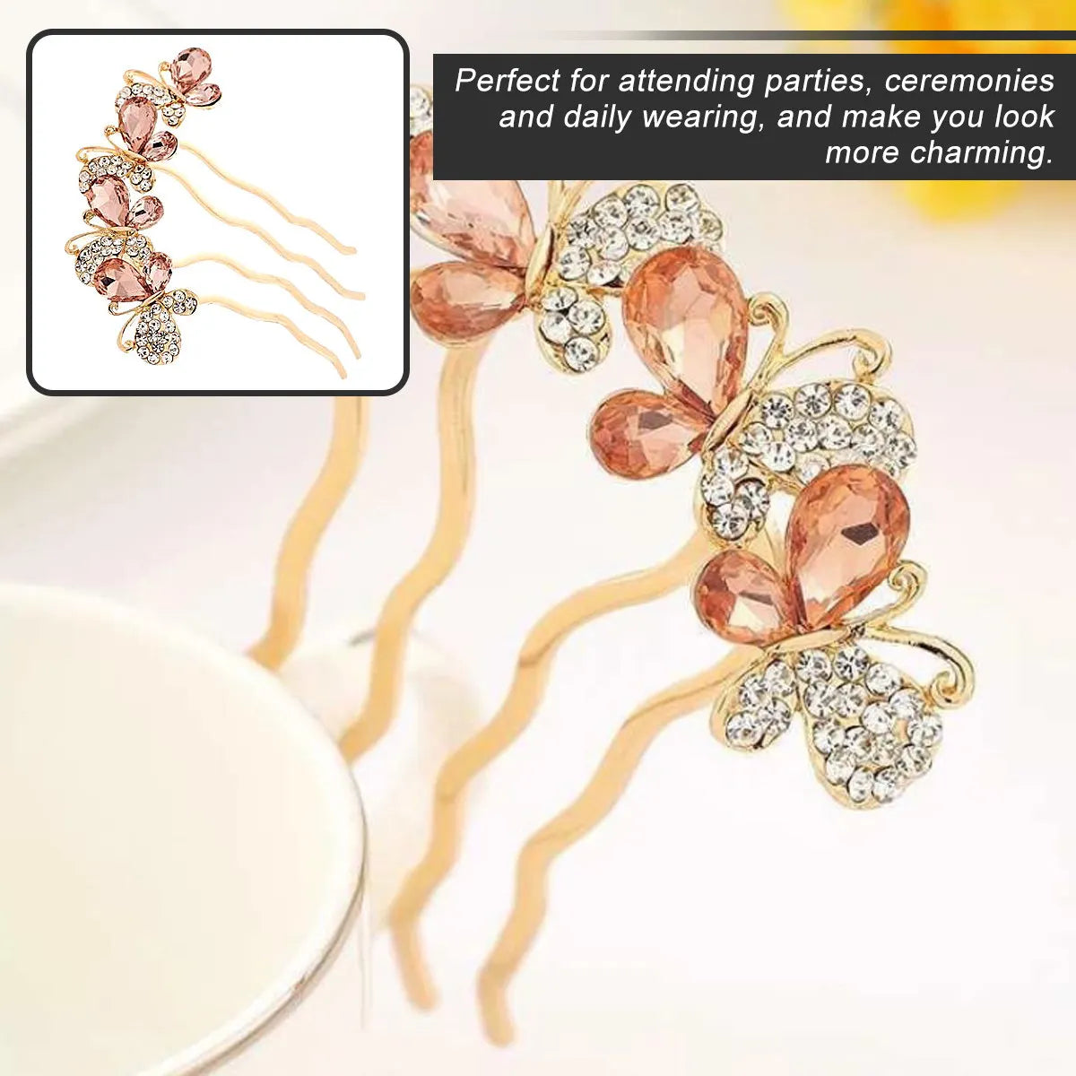 Butterfly Hair Stick | Retro Chinese Rhinestone Hairpin Fork Hair Stick Hairpin QXL