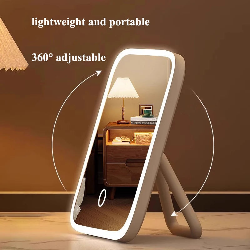 LED Makeup Mirror 3-Color Touch Screen | USB Charging Desktop LED Makeup Mirror QXL