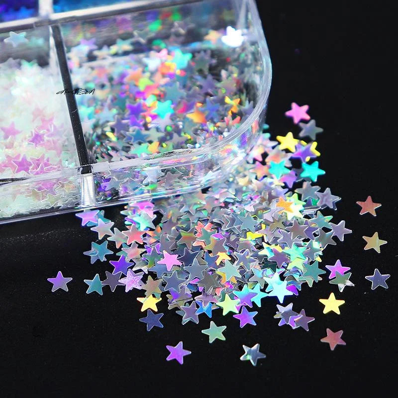 3D Laser Star Nail Sequins | Colorful DIY Gel Nail Art Charms Nail Art Sequins QXL