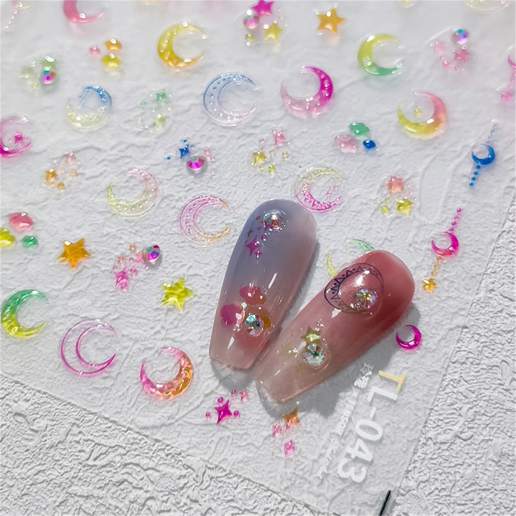 5D Jelly Star Moon Nail Stickers | Kawaii Gradient Nail Decals Nail Art Stickers QXL