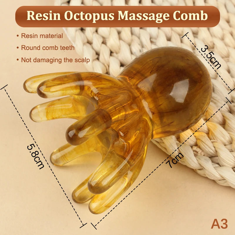 Resin Octopus Scalp Massager | Gua Sha Head Massage Comb Scalp Massager QXL A3
