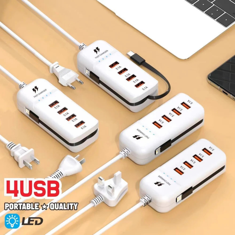 4-Port PD Fast Charger Wall Adapter | USB-C EU US UK Plug USB Wall Charger QXL
