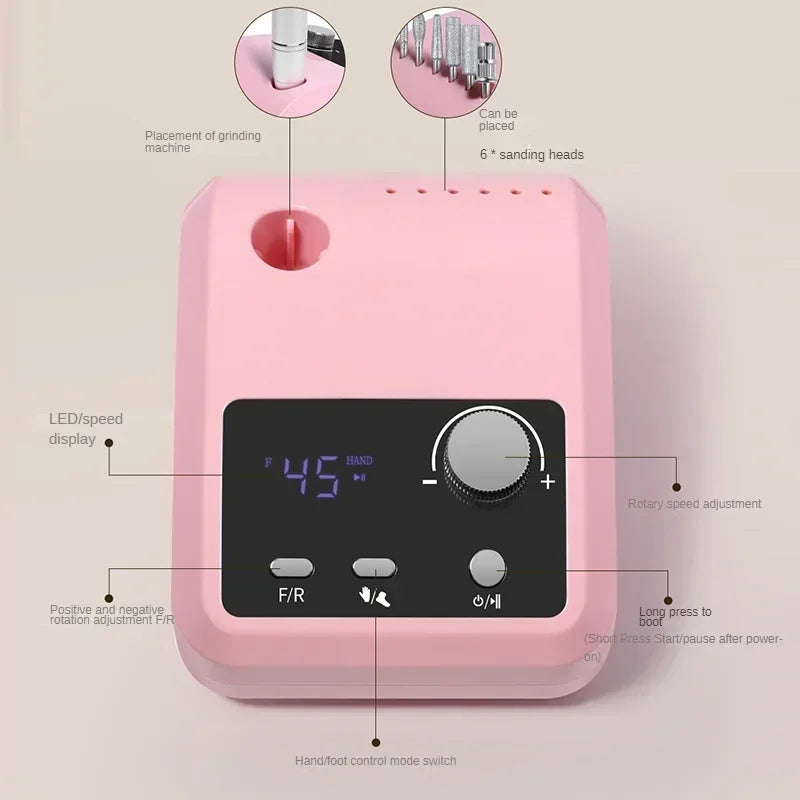 45000 RPM Rechargeable Electric Nail Drill | Pro Manicure Tool Electric Nail Drill QXL