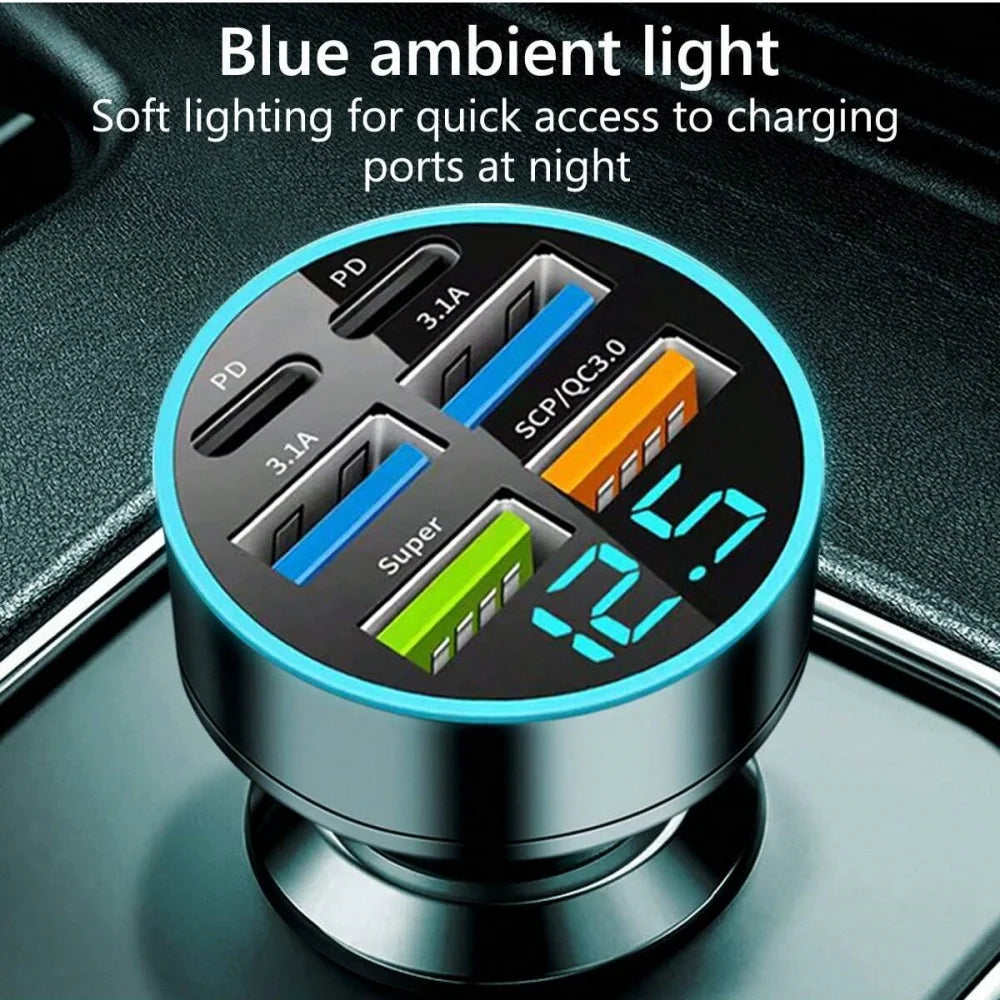 6-Port 120W USB Car Charger | PD QC3.0 Fast Charging Car Charger QXL