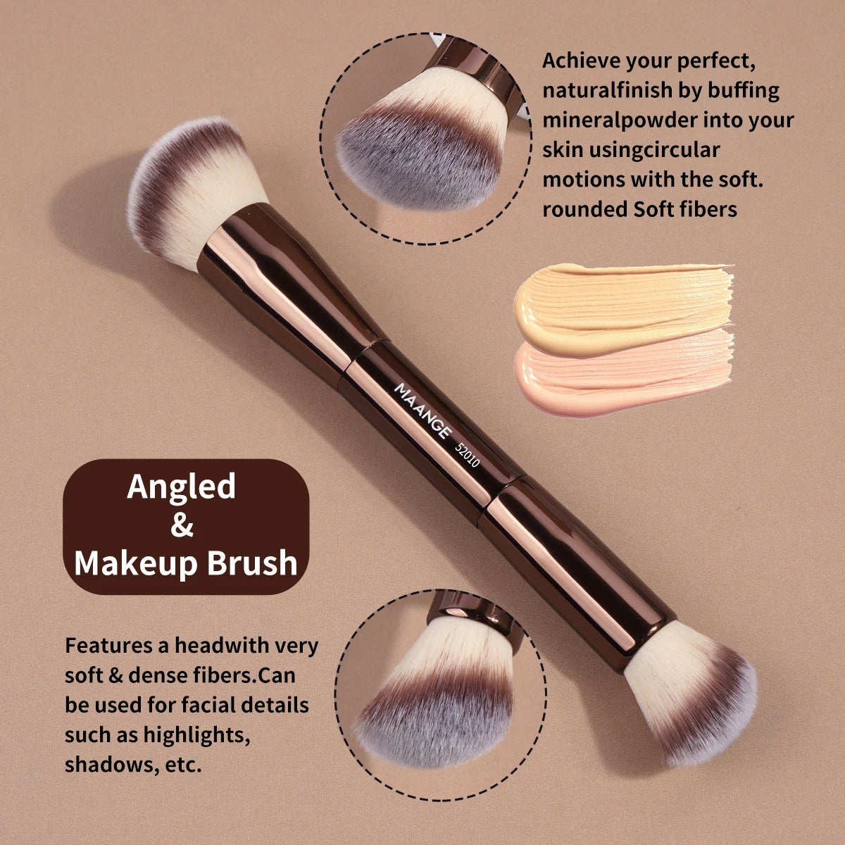 MAANGE Double-Ended Contour & Foundation Brush | Vegan Double-Ended Makeup Brush QXL
