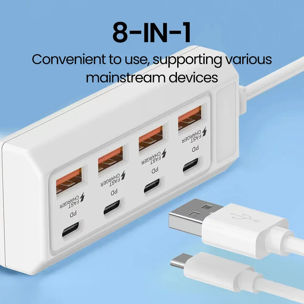 8-in-1 USB Charging Station 25W PD Multi-Port Desktop Hub Multi-Port USB Charger QXL