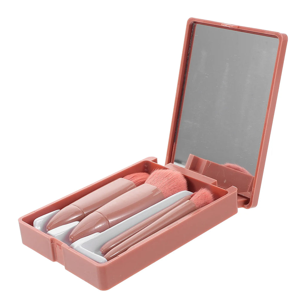 Travel Makeup Brush Set with Mirror Case – 5 Mini Brushes Travel Makeup Brush Set QXL