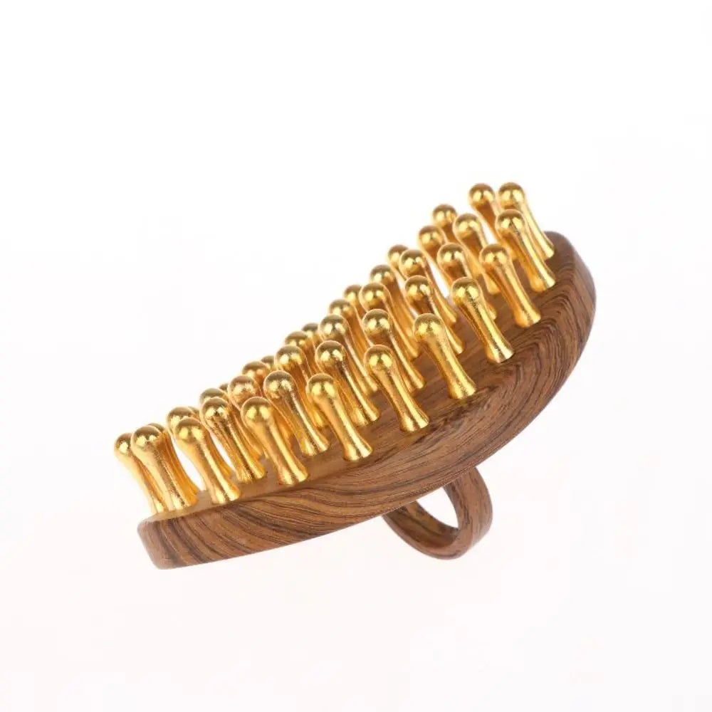 39-Tooth Brass Scalp & Body Massage Brush | Wood Handle Scalp Massage Brush QXL