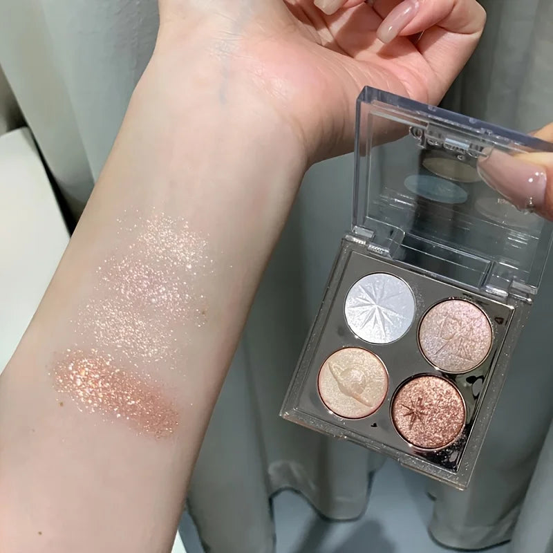 4-Color Baked Eyeshadow & Highlighter Palette | Aurora Shimmer Eyeshadow Palette QXL