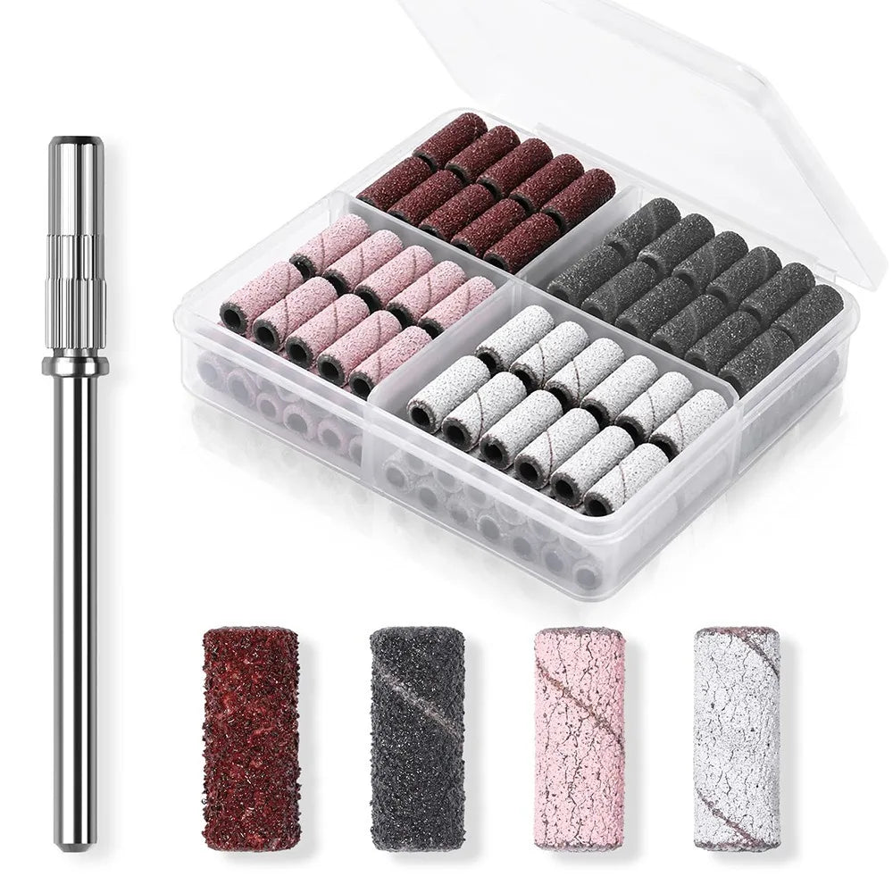 100-Pack Mixed Grit Nail Sanding Bands 80/120/180/240 + Mandrel Nail Sanding Bands QXL A-80-120-180-240