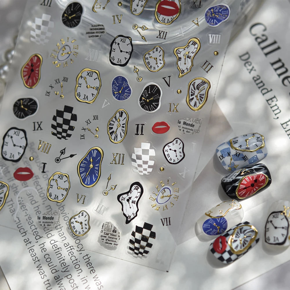 5D Nail Art Stickers – Vintage Clocks & Red Lip Decals | NAILFYOU Nail Art Stickers QXL