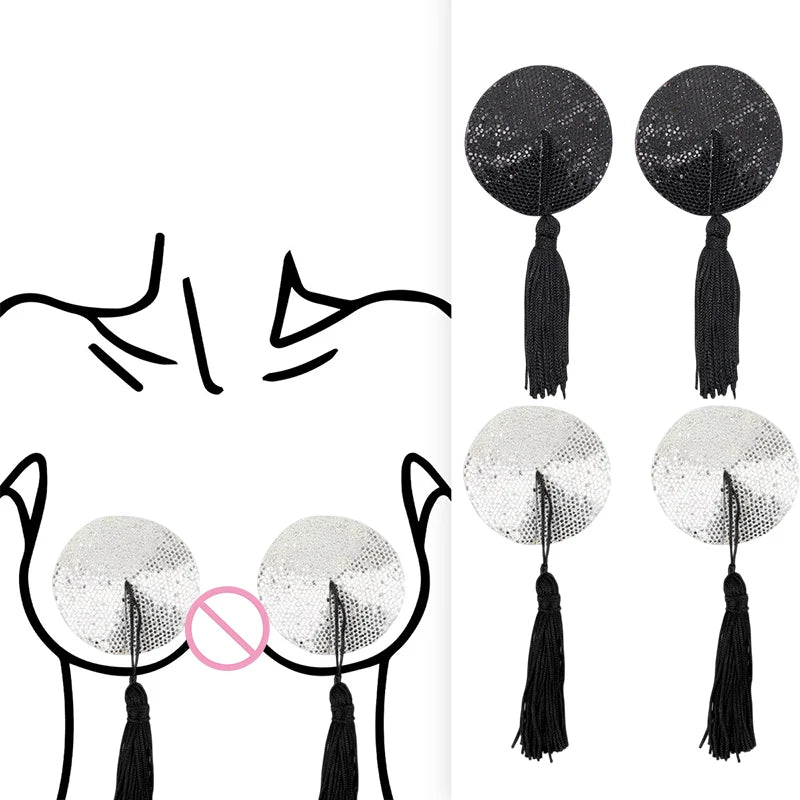 Tassel Sequin Nipple Pasties | Reusable Self-Adhesive Cover Nipple Pasties QXL