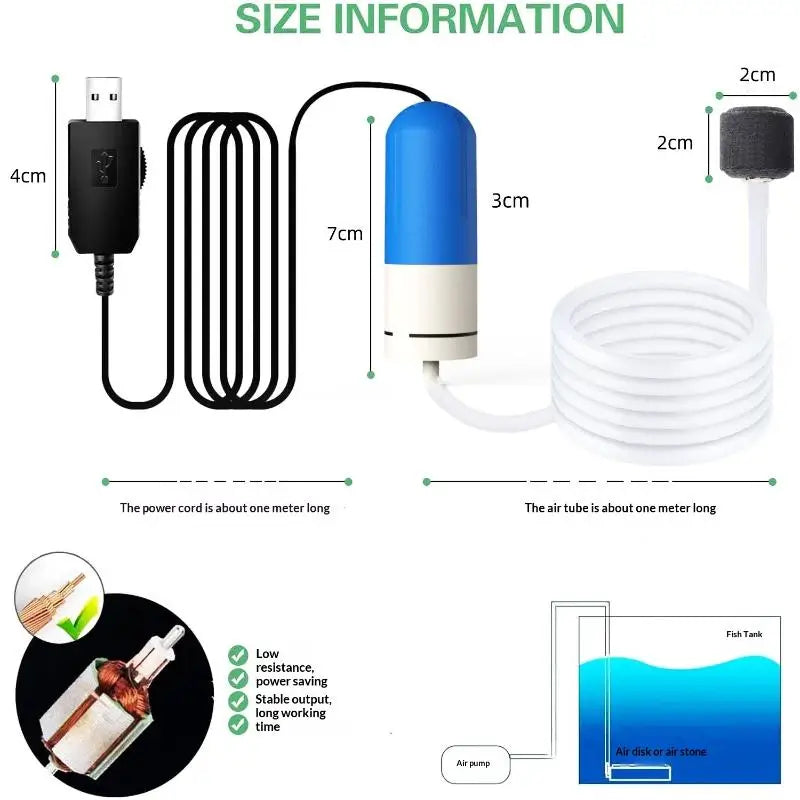 Silent Mini Aquarium Air Pump 3W with Air Stone & Tubing Aquarium Air Pump QXL