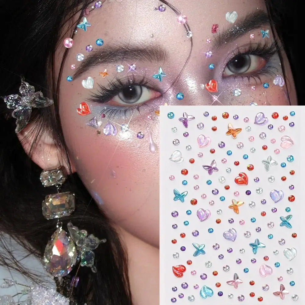 3D Face Rhinestone Stickers | Aurora Iridescent Body Gems Face Gem Stickers QXL