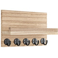 Wooden Wall-Mounted Rack with 5 Hooks | Key, Hat & Bag Holder Wall Hook Rack QXL Beige