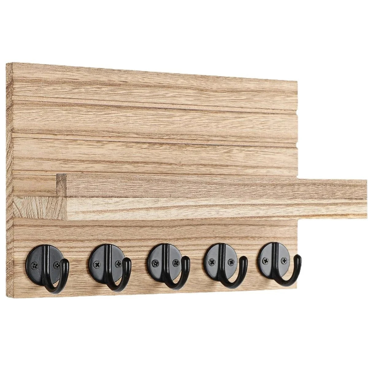 Wooden Wall-Mounted Rack with 5 Hooks | Key, Hat & Bag Holder Wall Hook Rack QXL Beige
