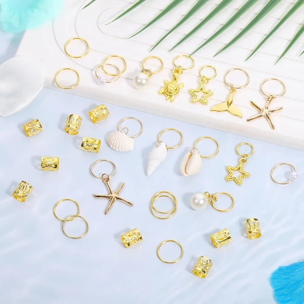 40-Pc Ocean Seashell Hair Clips & Dreadlock Braid Rings Set Braid Hair Accessories QXL