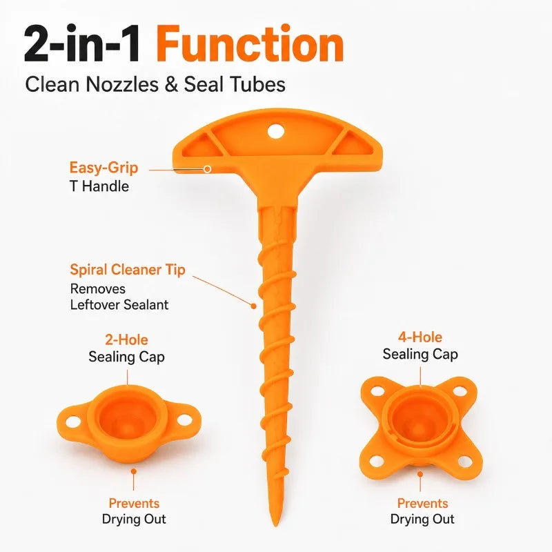 Reusable Caulk Tube Cap & Nozzle Cleaner Set | DIY Sealant Caulk Nozzle Cap Set QXL