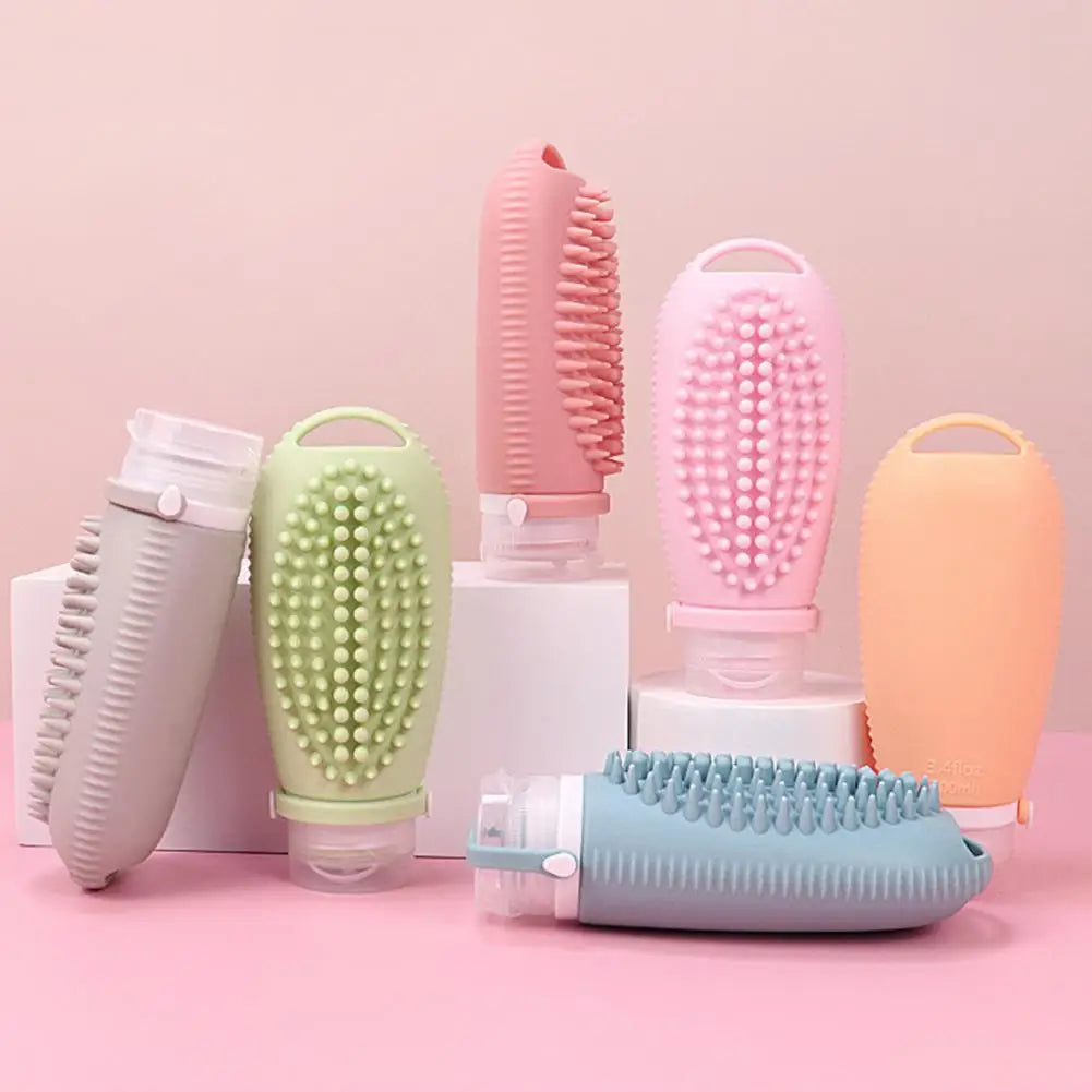 Silicone Squeeze Bottle & Scalp Massager Brush Set 100ml Travel Bottle Set QXL