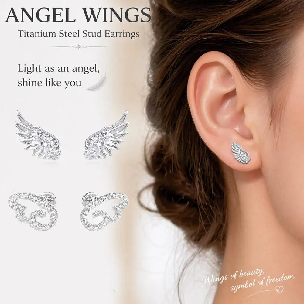 Angel Wing Rhinestone Stud Earrings | Hypoallergenic Cartilage Stud Earrings QXL