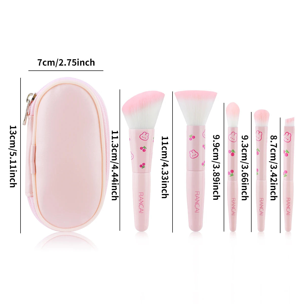 RANCAI 5-Piece Compact Makeup Brush Set with Case Makeup Brush Set QXL
