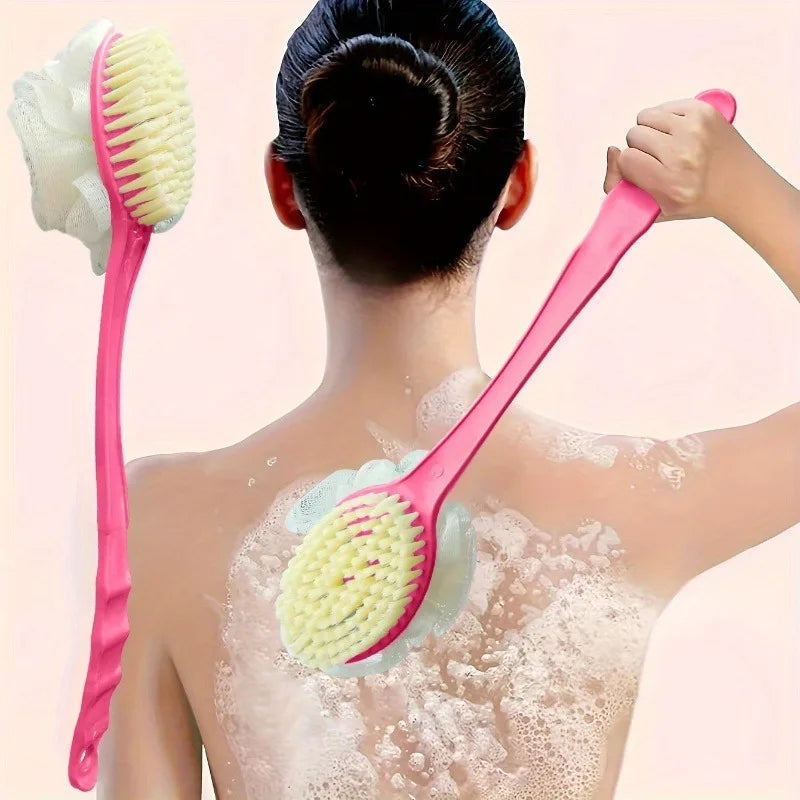 Double-Sided Long Handle Bath Brush | Back Scrubber & Exfoliator Bath Brush Scrubber QXL